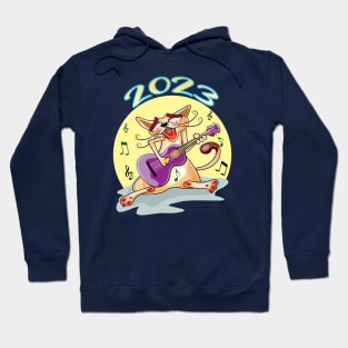 Happy New Year 2023 Cat Playing Guitar Hoodie